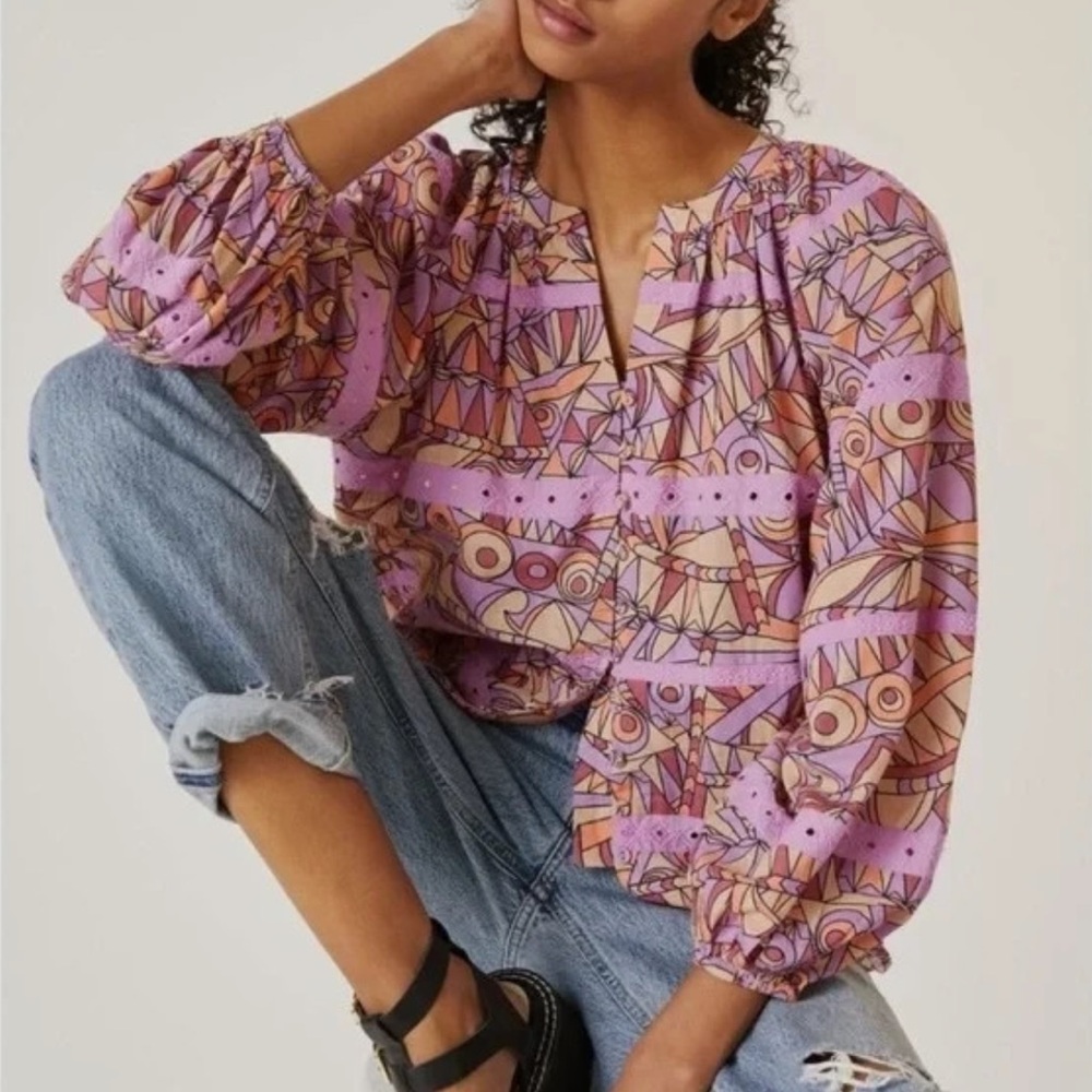 Anthropologie Multicolor Geometric Blouse